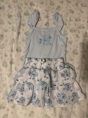 Girls Light Blue Floral Matching Set - Brand: